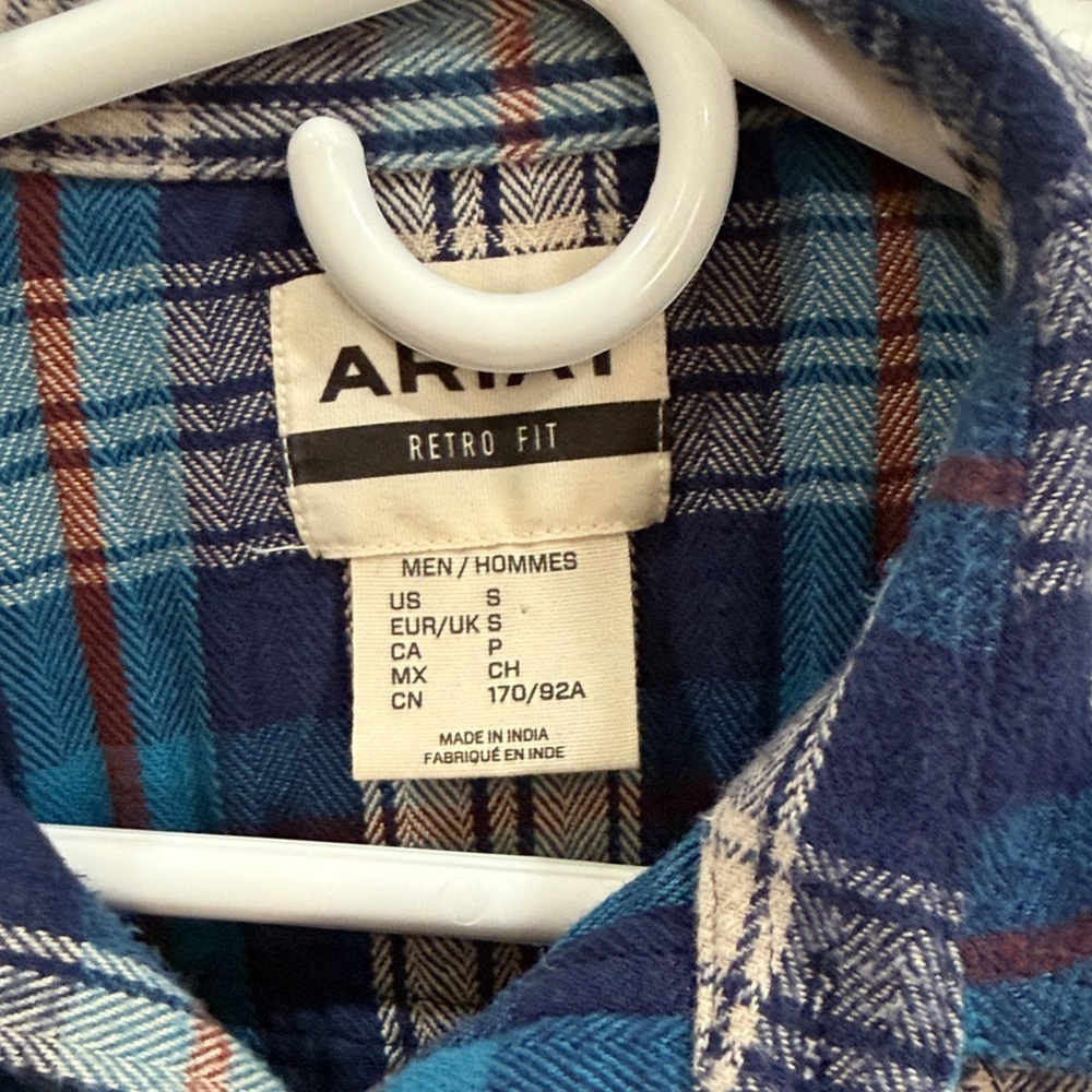 Ariat Men's Halmaty Blue and white Plaid retro fit Shirt size small - Picture 4 of 11